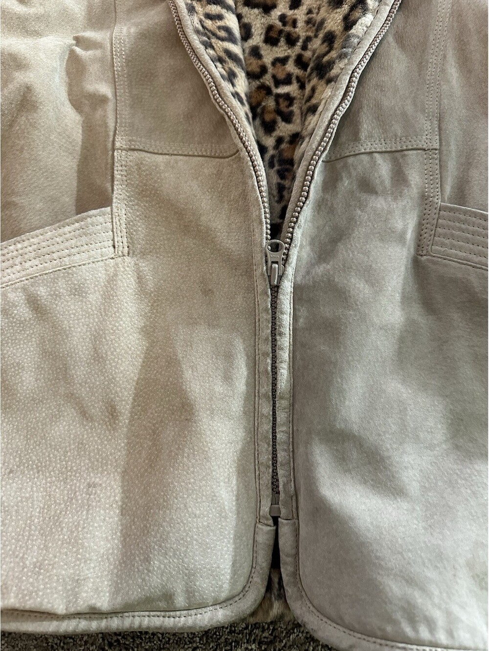 Y2K Leopard Cheetah Print Lined St Johns Bay Suede Hooded Jacket Coat L Petite - Picture 3 of 13